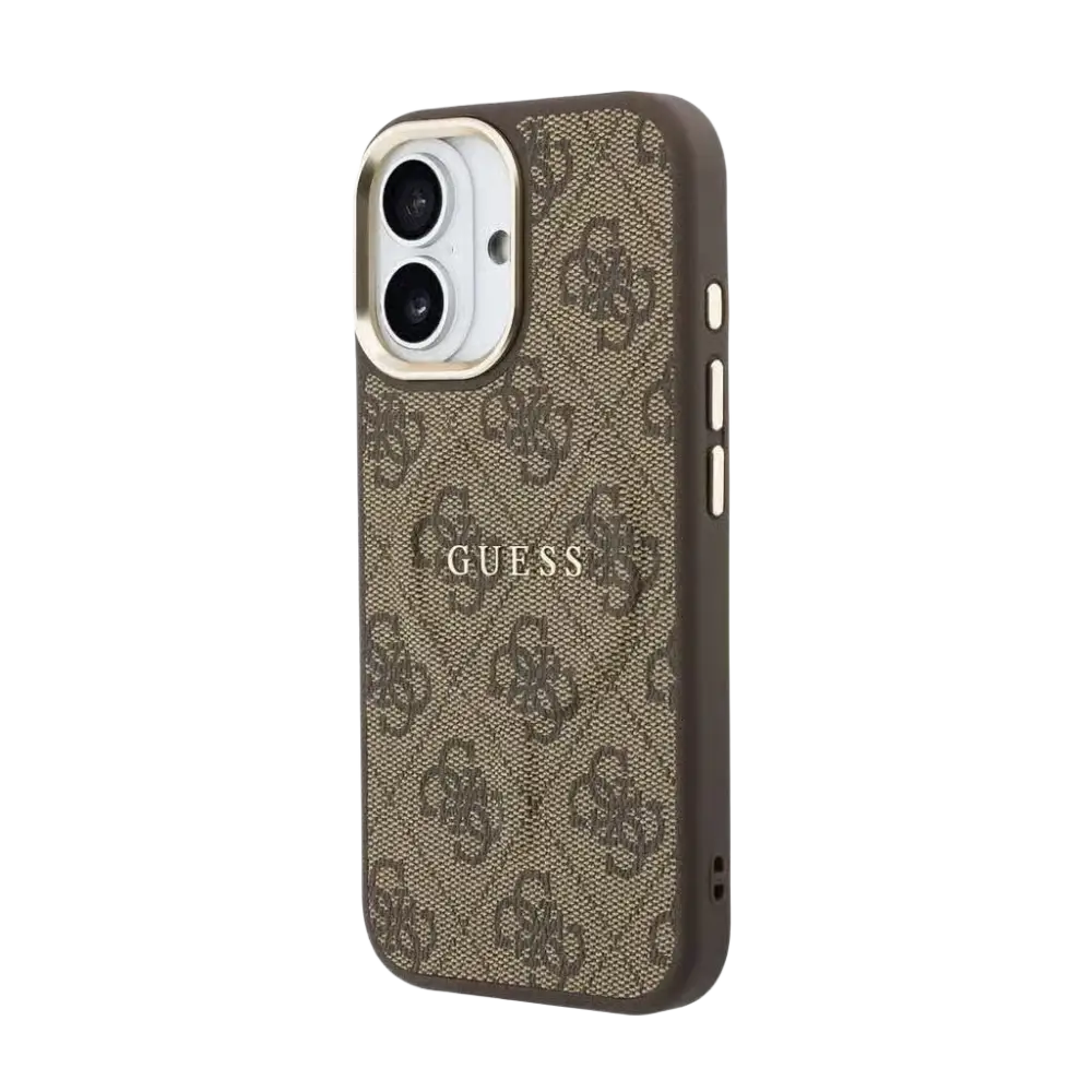 Guess PU Leather 4G Gold Frame MagSafe Hoesje – iPhone 17 Bruin - Back cover