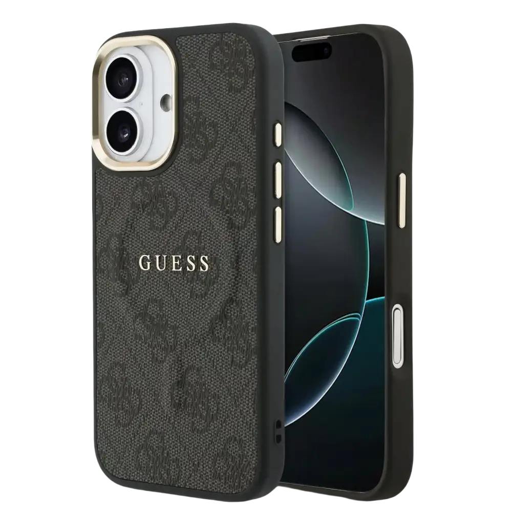 Guess PU Leather 4G Gold Frame MagSafe Hoesje – iPhone 17 Zwart - Back cover