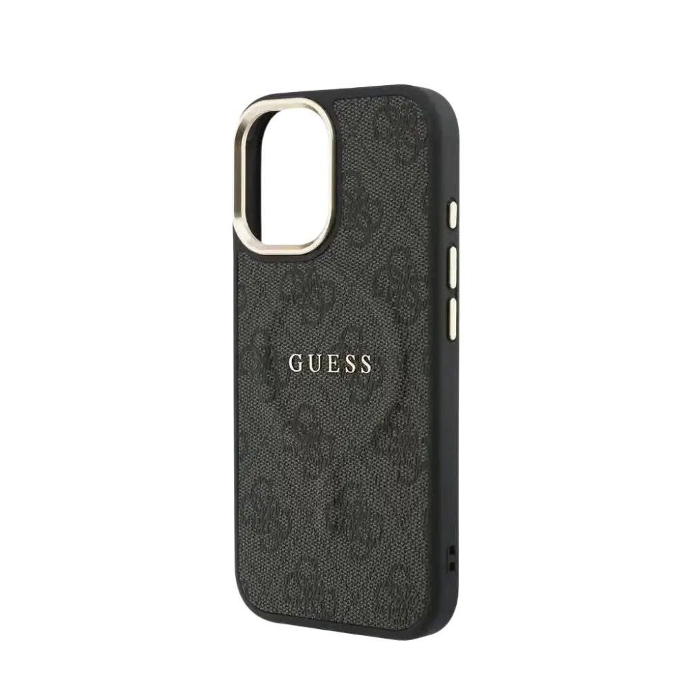 Guess PU Leather 4G Gold Frame MagSafe Hoesje – iPhone 17 Zwart - Back cover
