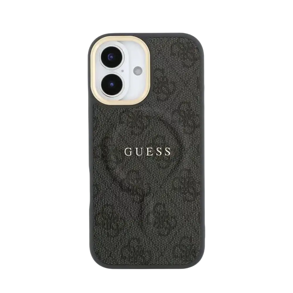 Guess PU Leather 4G Gold Frame MagSafe Hoesje – iPhone 17 Zwart - Back cover