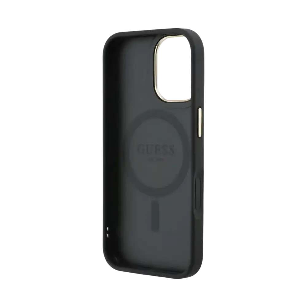 Guess PU Leather 4G Gold Frame MagSafe Hoesje – iPhone 17 Zwart - Back cover