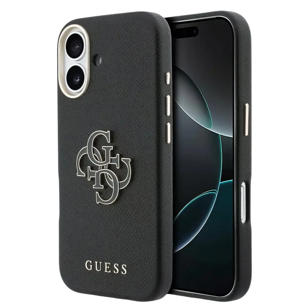 Guess PU Resin Logo Hoesje – iPhone 17 Zwart - Back cover