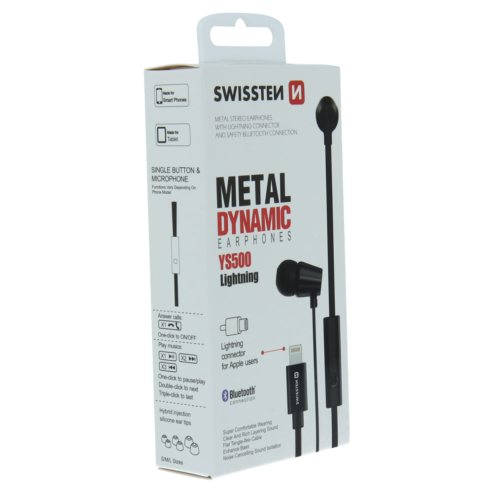 Swissten Lightning Dynamic Earbuds YS500 met Microfoon – Zwart