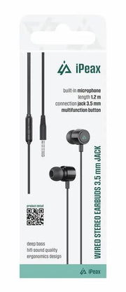 iPeax Bedrade 3,5mm Oordopjes – Zwart