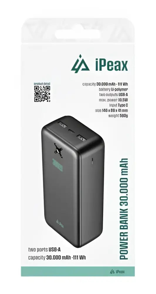iPeax Dual USB-A Powerbank 30.000 mAh - Krachtige Oplader voor Onderweg