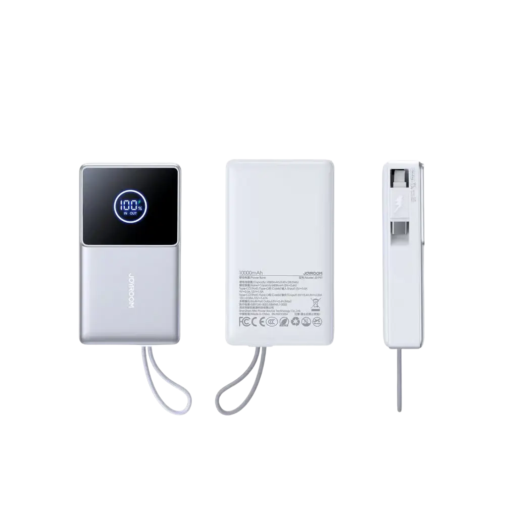 Joyroom Powerbank 10.000 mAh met Oprolbare USB-C Kabel – Wit
