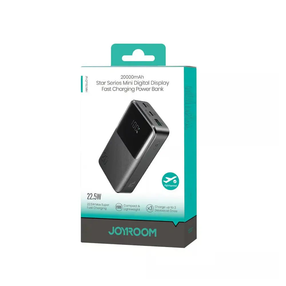 Joyroom Powerbank 20.000 mAh 22,5W met display en 3 poorten – Zwart