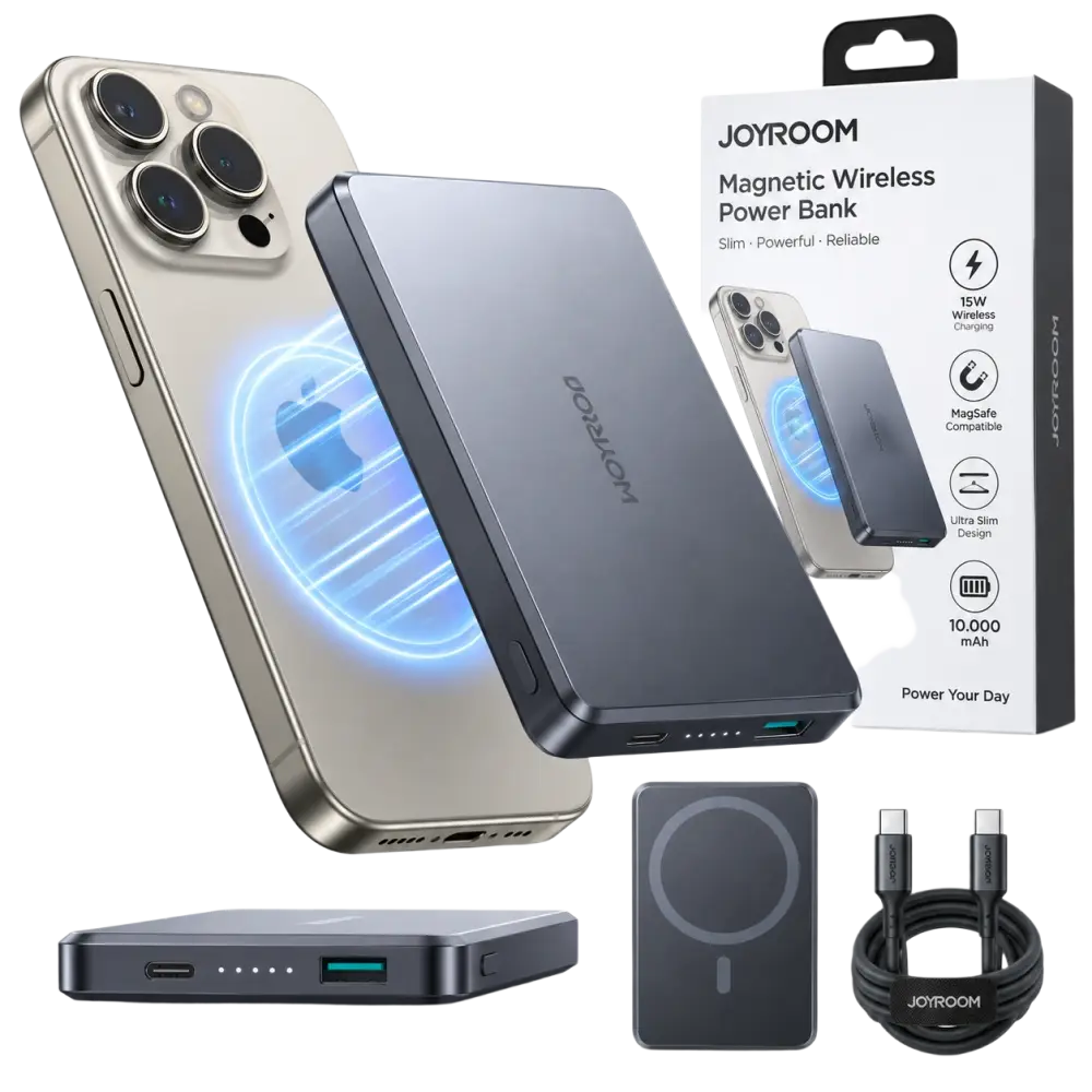 Joyroom Ultradunne Magnetische Powerbank 10.000 mAh – Grijs