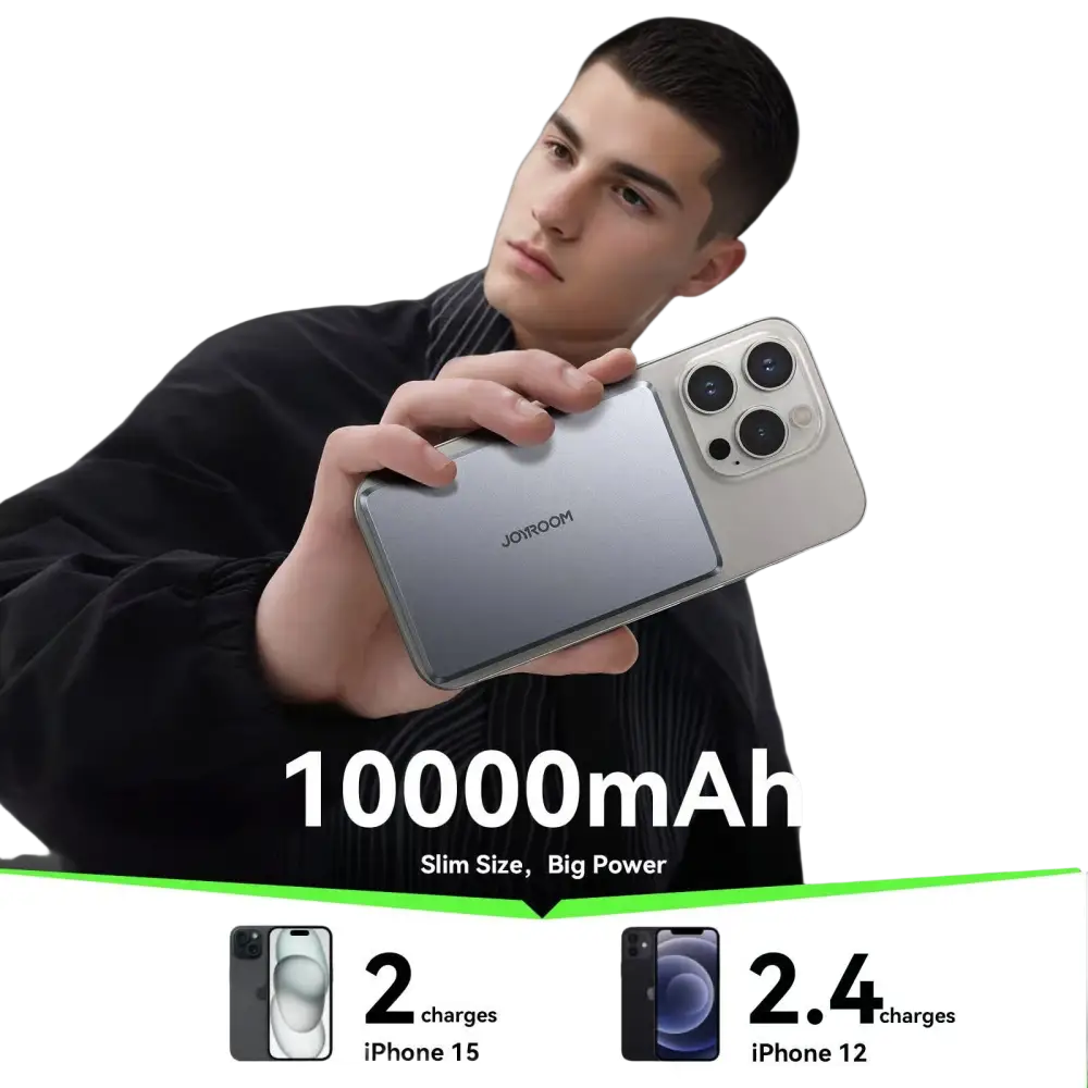 Joyroom Ultradunne Magnetische Powerbank 10.000 mAh – Grijs