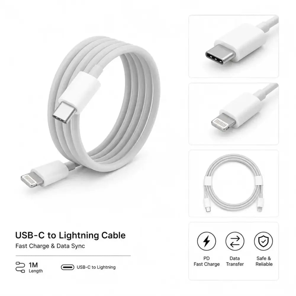 Lightning naar USB-C Oplaadkabel 1 meter – Snelladen voor iPhone en iPad - Wit - Bulk