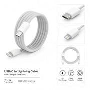 Lightning naar USB-C Oplaadkabel 1 meter – Snelladen voor iPhone en iPad - Wit - Bulk