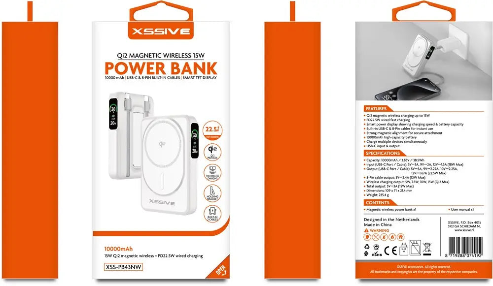 Xssive Qi2 Magnetische Wireless-Powerbank inkl. Kabel 10.000 mAh XS-PB43NW - Weiß