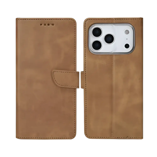 Rixus Bücherregal-Hülle – iPhone 17 Pro – Hellbraun