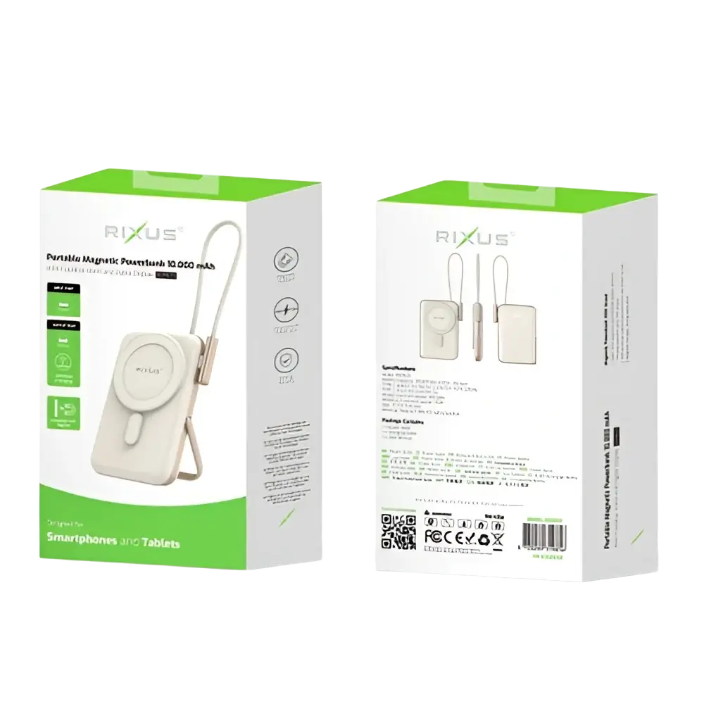 Rixus Magnetische Powerbank 10.000 mAh met ingebouwde USB-C-kabel – Rosé Goud RXPB29