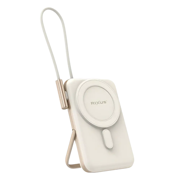 Rixus Magnetische Powerbank 10.000 mAh met ingebouwde USB-C-kabel – Rosé Goud – RXPB29