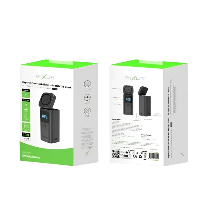 Rixus Magnetische Powerbank 15.000 mAh 100W met TFT-scherm – Donkergrijs – RXPB15