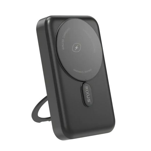 Rixus MagSafe Powerbank 10.000 mAh mit ausklappbarem Ständer – Schwarz – RXPB71B