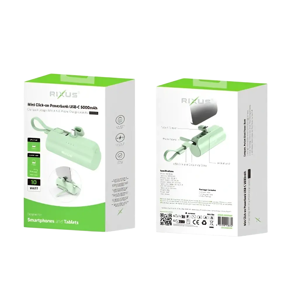Rixus Mini Click-On Powerbank 5.000 mAh USB-C – Groen RXPB98G