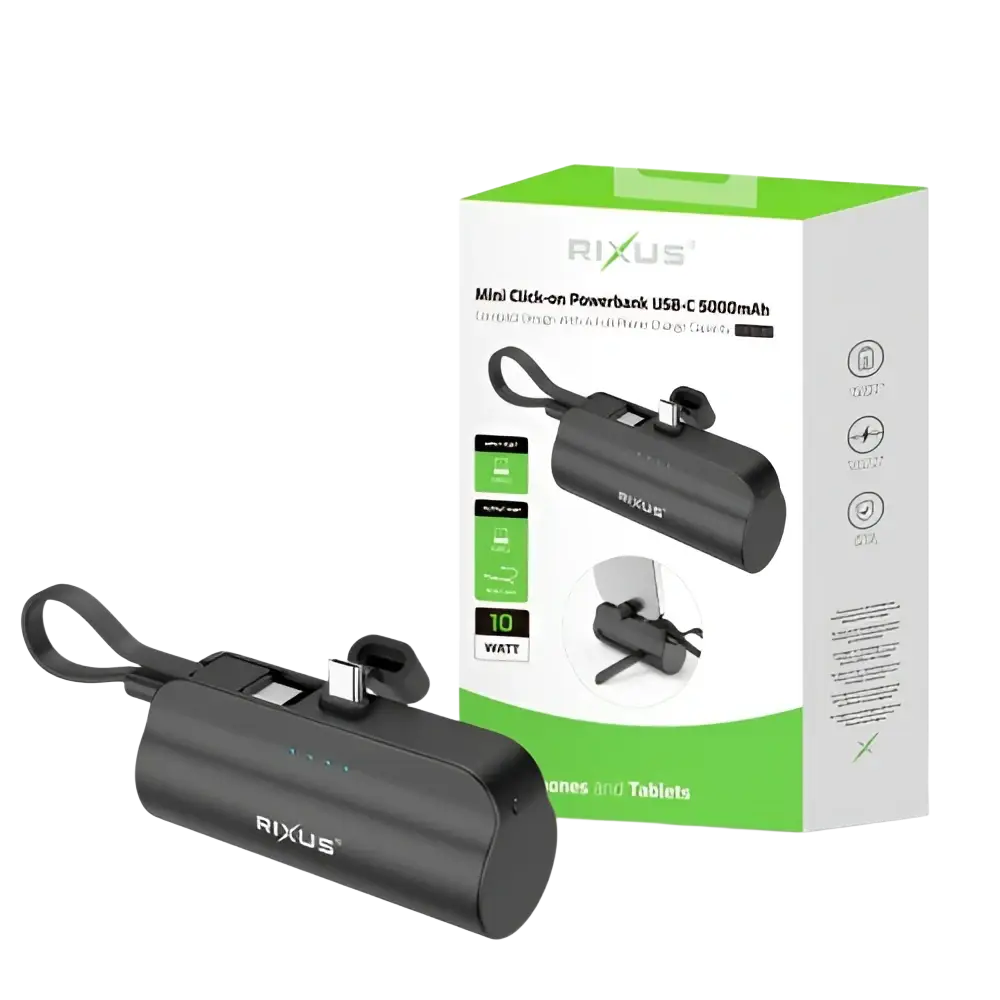 Rixus Mini Click-On Powerbank 5.000 mAh USB-C – Zwart RXPB98B