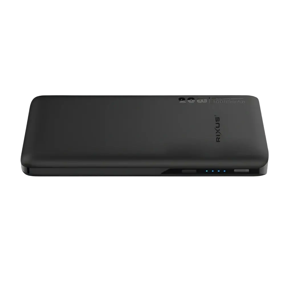 Rixus Powerbank 10.000 mAh 22,5W met ingebouwde USB-C-kabel 70 cm – Zwart RXPB08