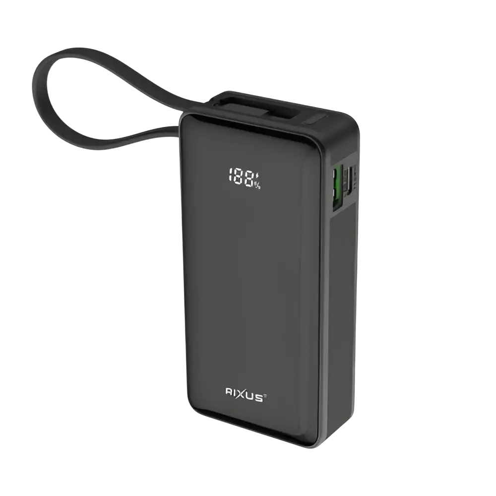 Rixus Powerbank 10.000 mAh met ingebouwde kabel en handstrap – Zwart RXPB01B