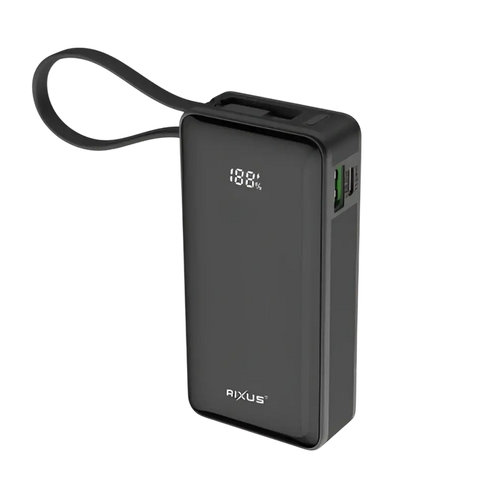 Rixus Powerbank 10.000 mAh met ingebouwde kabel en handstrap – Zwart – RXPB01B