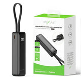Rixus Powerbank 5.000 mAh met display en ingebouwde USB-C-kabel – Zwart RXPB03B