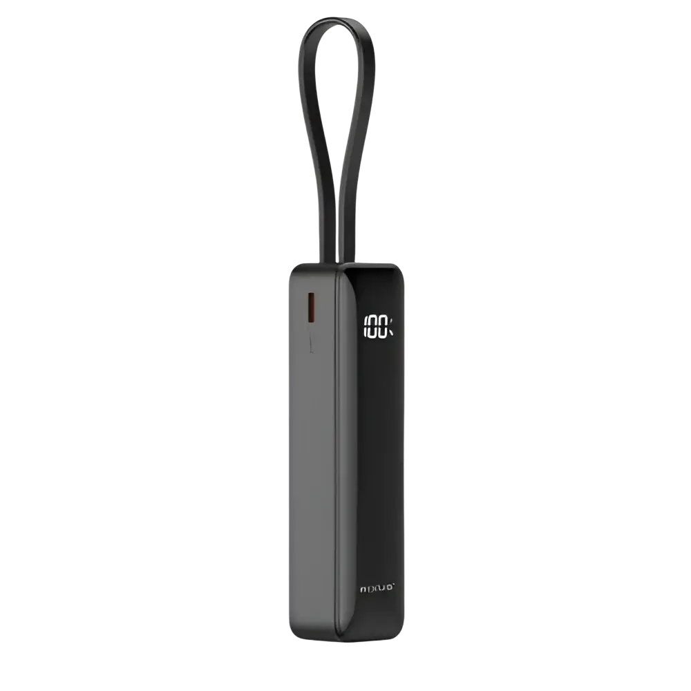 Rixus Powerbank 5.000 mAh met display en ingebouwde USB-C-kabel – Zwart RXPB03B