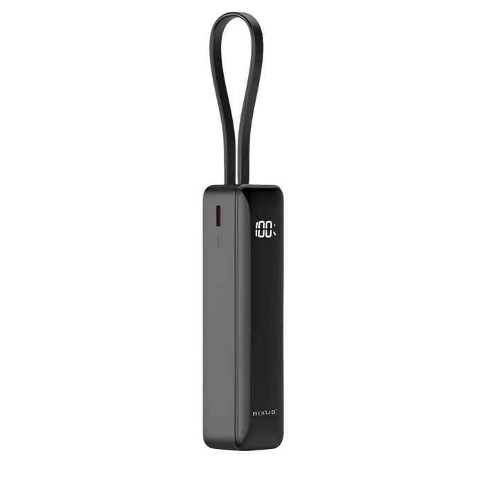 Rixus Powerbank 5.000 mAh met display en ingebouwde USB-C-kabel – Zwart – RXPB03B