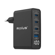 Rixus RX100 GaN Power Adapter met Digitaal Display – 100W Zwart - Oplader