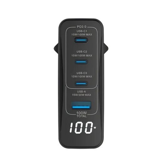 Rixus RX100 GaN-Netzteil mit Digitalanzeige – 100W – Schwarz