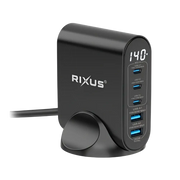 Rixus RX140 GaN Power Adapter met Digitaal Display – 140W Zwart - Oplader
