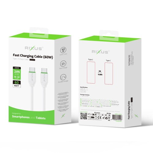 Rixus RX2016 2 meter USB-C kabel verpakking voor- en achterzijde