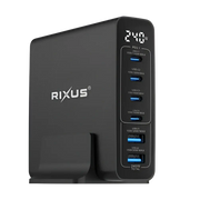 Rixus RX240 GaN Power Adapter met Digitaal Display – 240W Zwart - Oplader