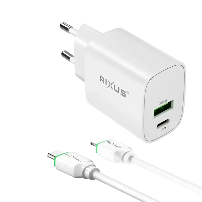 Rixus RX90L Adapter met USB-C naar Lightning Kabel 1m – 20W Wit - Bundel Oplader