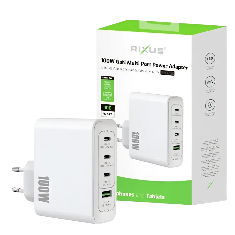 Rixus RXHC100 GaN Power Adapter – 100W Wit - Oplader