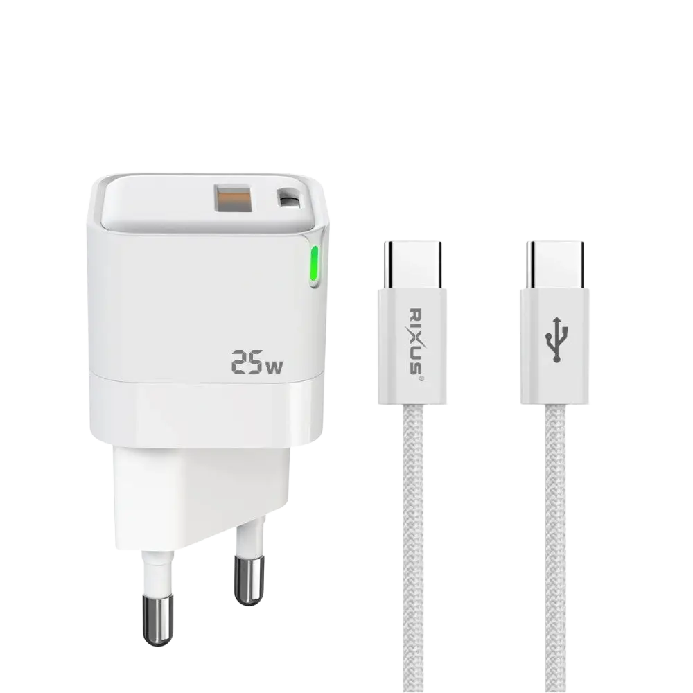 Rixus RXHC11 25W Wall Charger Kit met USB-C naar Kabel – Wit - Oplader