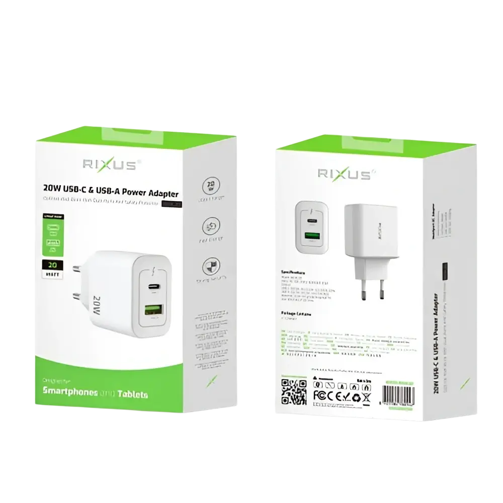 Rixus RXHC20 USB-C & USB-A Power Adapter – 20W Wit - Oplader