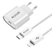 Rixus RXHC20L Fast Charger met USB-C naar Lightning Kabel 1.8m – 20W Wit - Bundel Oplader