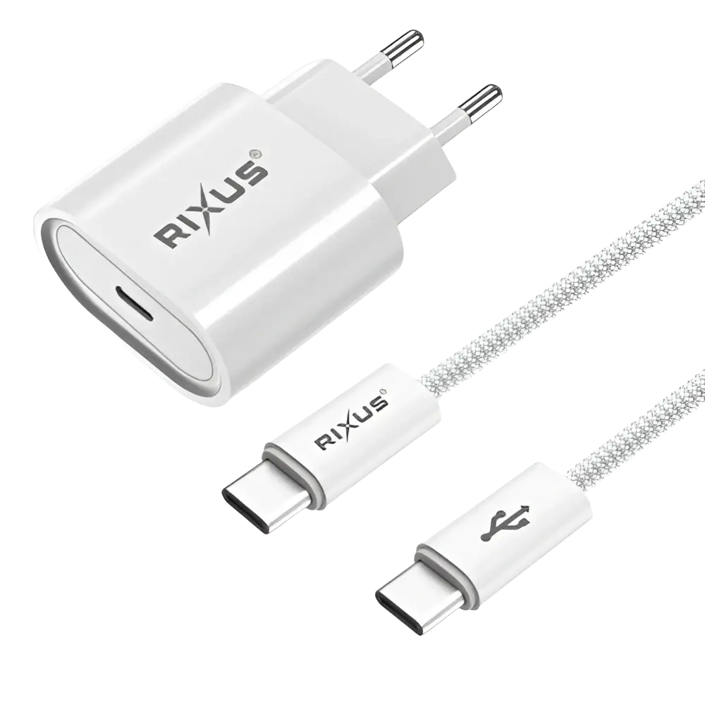 Rixus RXHC30C Fast Charger met USB-C naar Kabel 1.8m – 30W Wit - Bundel Oplader