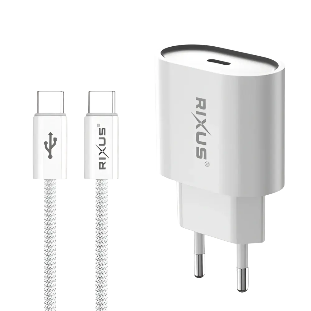Rixus RXHC30C Fast Charger met USB-C naar Kabel 1.8m – 30W Wit - Bundel Oplader