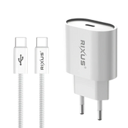 Rixus RXHC30C Fast Charger met USB-C naar Kabel 1.8m – 30W Wit - Bundel Oplader