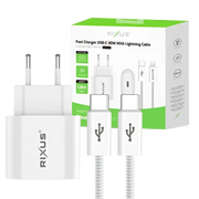 Rixus RXHC30L Fast Charger met USB-C naar Lightning Kabel 1.8m – 30W Wit - Bundel Oplader
