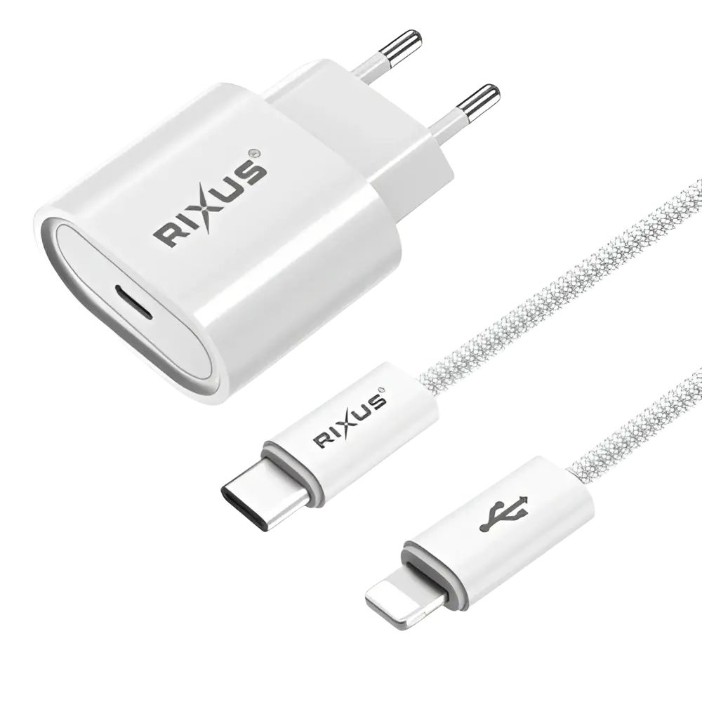 Rixus RXHC30L Fast Charger met USB-C naar Lightning Kabel 1.8m – 30W Wit - Bundel Oplader