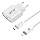 Rixus RXHC30L Fast Charger met USB-C naar Lightning Kabel 1.8m – 30W Wit - Bundel Oplader