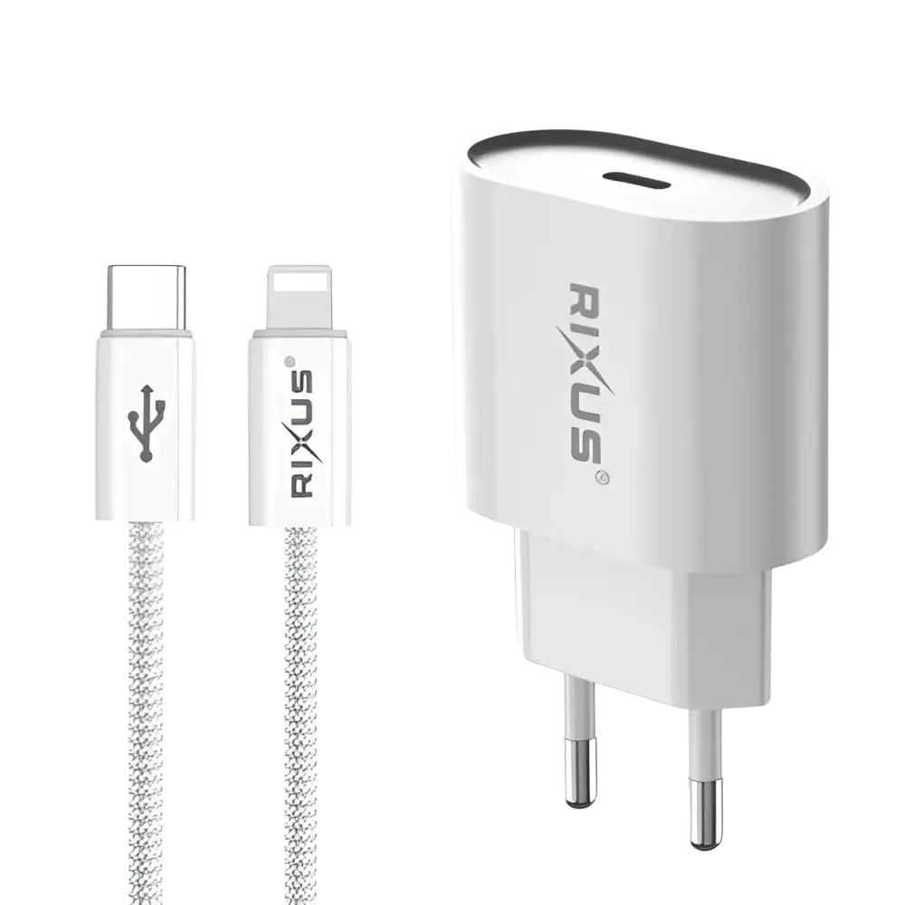 Rixus RXHC30L Fast Charger met USB-C naar Lightning Kabel 1.8m – 30W Wit - Bundel Oplader