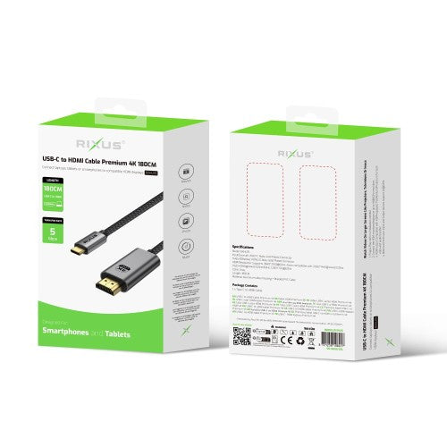 Rixus RXHU15 USB-C naar HDMI Premium 4K verpakking voor- en achterzijde