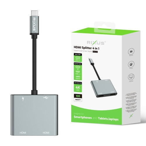 Rixus RXHU20 4-in-1 HDMI splitter met verpakking
