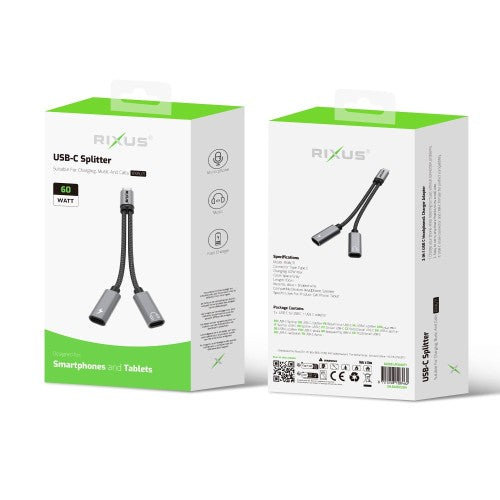 Rixus RXMU71 USB-C splitter verpakking voor- en achterzijde