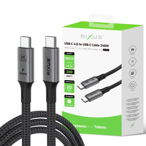 Rixus RXUC02 USB-C 4.0 naar USB-C kabel 1,8 meter 240W met verpakking